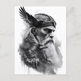 Cartão Postal Watercolor ink pencil of norther god Odin.