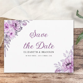 Cartão Postal Watercolor Lavender and Violet Floral Wedding 