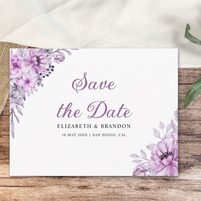 Cartão Postal Watercolor Lavender and Violet Floral Wedding  (Criador carregado)