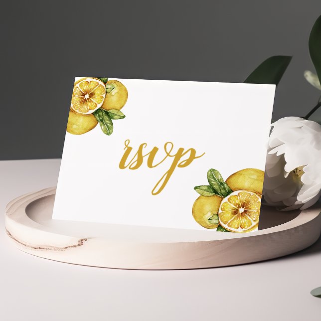 Cartão Postal Watercolor Lemons Citrus Modern Weding RSVP (Criador carregado)
