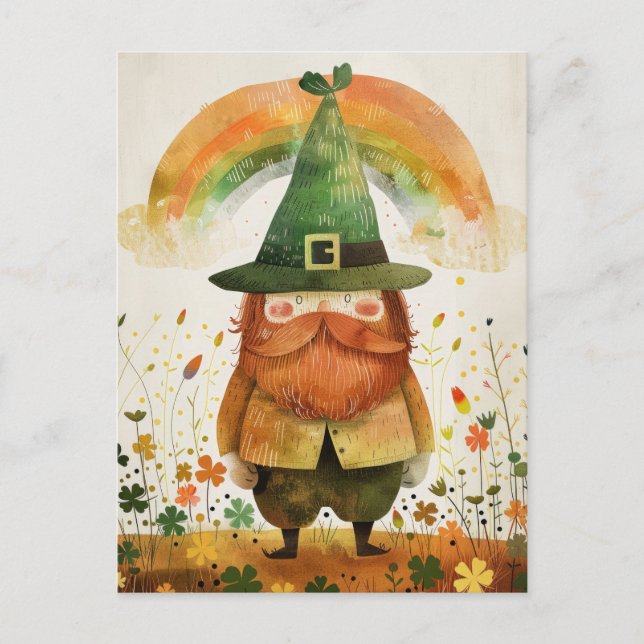 Cartão Postal Watercolor Leprechaun Whimsical St. Patrick's Day (Frente)