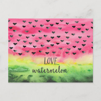 Cartão Postal Watercolor Love Watermelon Hearts