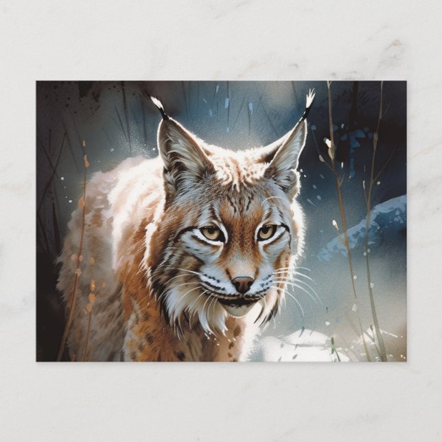 Cartão Postal Watercolor Lynx (Frente)