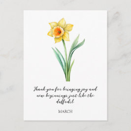 CARTÃO POSTAL WATERCOLOR MARCH DAFFODIL BIRTH FLOWER