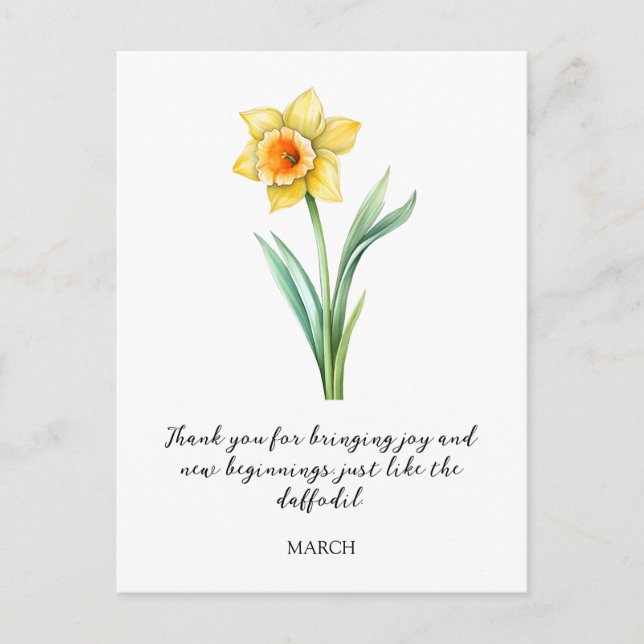 CARTÃO POSTAL WATERCOLOR MARCH DAFFODIL BIRTH FLOWER  (Frente)