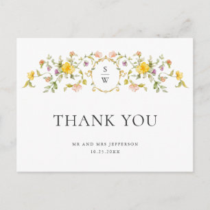 Cartão Postal Watercolor Meadow Wildflower Boho Obrigado