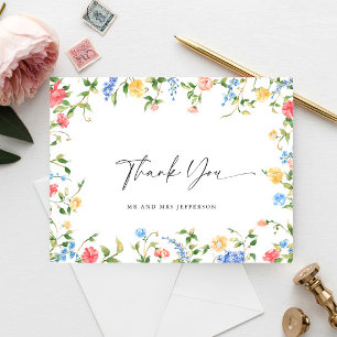 Cartão Postal Watercolor Meadow Wildflower Boho Obrigado
