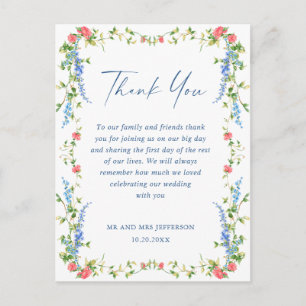 Cartão Postal Watercolor Meadow Wildflower Boho Obrigado
