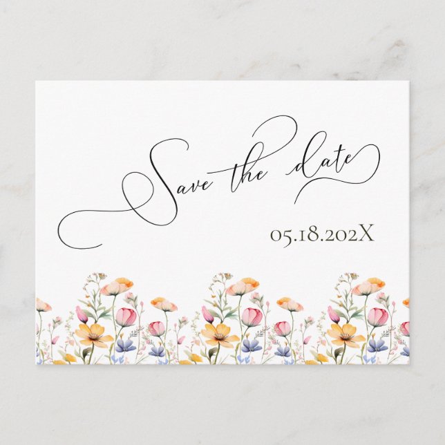 Cartão Postal Watercolor Meadow Wildflower Salva o Casamento da  (Frente)