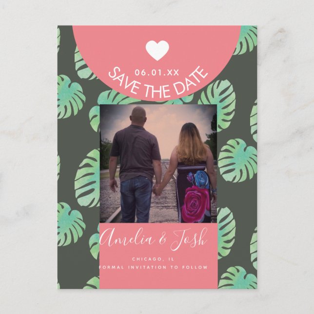 Cartão Postal Watercolor Monsteras Pink Guardar Cartão-Postal de (Frente)