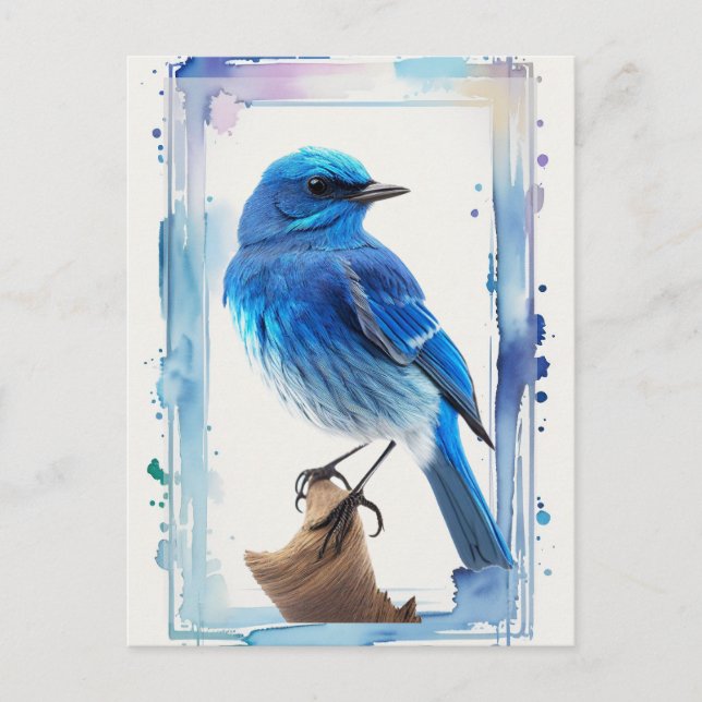 Cartão Postal Watercolor Mountain Bluebird Blue Bird Art para (Frente)