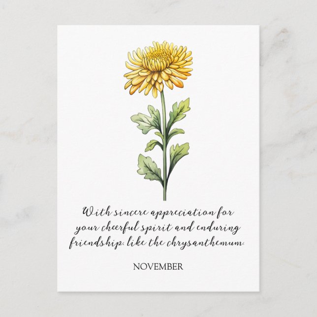 CARTÃO POSTAL WATERCOLOR NOVEMBER CHRYSANTHEMUM BIRTH FLOWER (Frente)