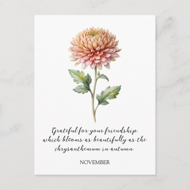 CARTÃO POSTAL WATERCOLOR NOVEMBER CHRYSANTHEMUM BIRTH FLOWER (Frente)