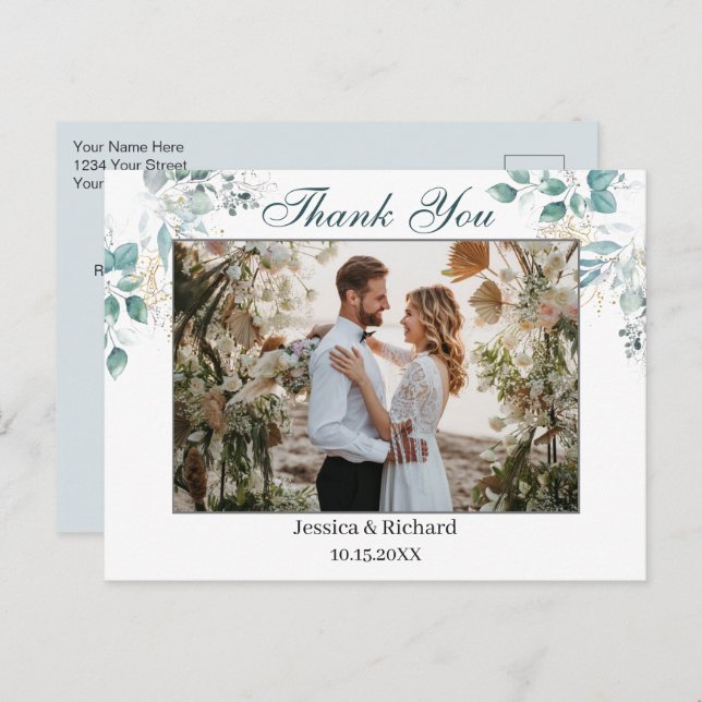 Cartão Postal Watercolor Obrigado PHOTO Postcard (Frente/Verso)