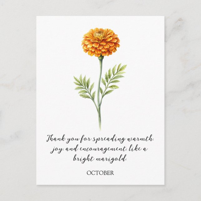 CARTÃO POSTAL WATERCOLOR OCTOBER MARIGOLD BIRTH FLOWER POSTCARD (Frente)
