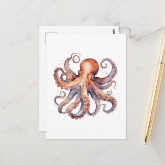 Cartão Postal Watercolor Octopus