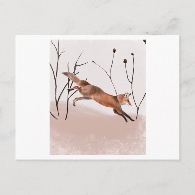 Cartão Postal Watercolor painting of a winter fox jumping (Frente)