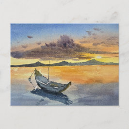 Cartão Postal Watercolor Painting Sunset scene 