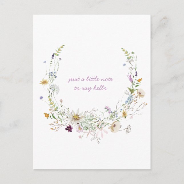 Cartão Postal Watercolor Primavera Wildflower Pensando em você (Frente)