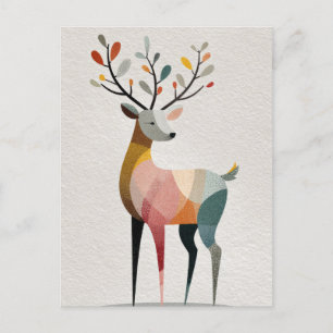 Cartão Postal Watercolor Reindeer - Xmas Escandinávia Minimalist