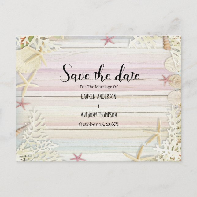 Cartão Postal Watercolor Rustic Beach Casamento Salva A Data (Frente)
