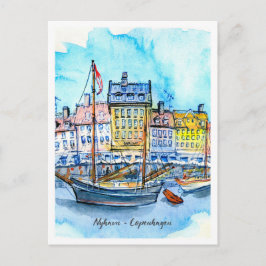 Cartão Postal Watercolor Sketch Nyhavn Copenhagen