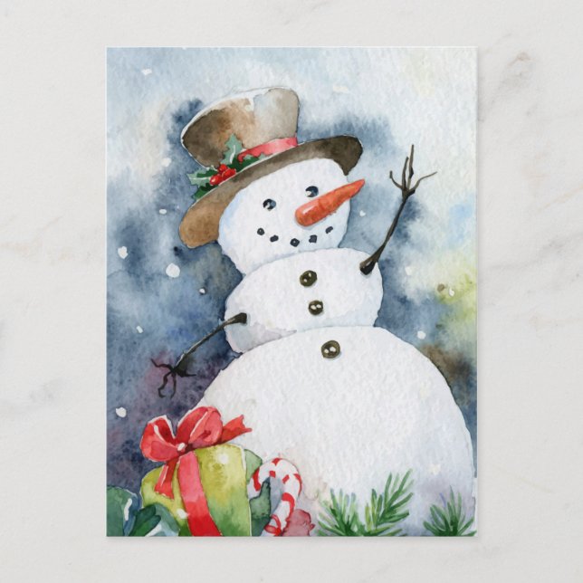 Cartão Postal Watercolor Snowman (Frente)