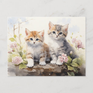 Cartão Postal Watercolor Springtime Kittens Rosa Alemães