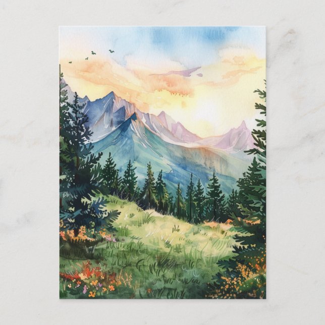 Cartão Postal Watercolor Summer Mountain (Frente)