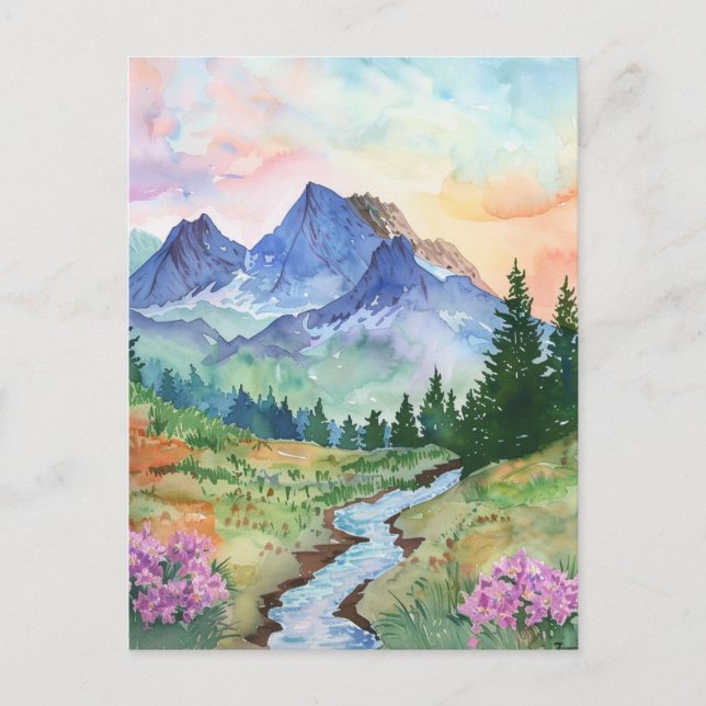 Cartão Postal Watercolor Summer Mountain (Frente)