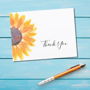 Cartão Postal Watercolor Sunflower Obrigado