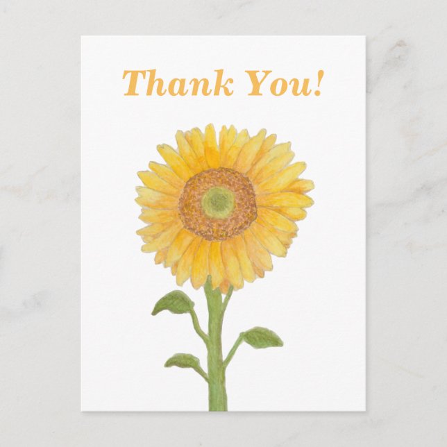 Cartão Postal Watercolor Sunflower Obrigado Postcards (Frente)
