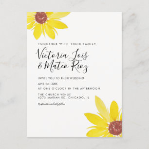 Cartão Postal Watercolor Sunflower Wild Floral Yellow Casamento