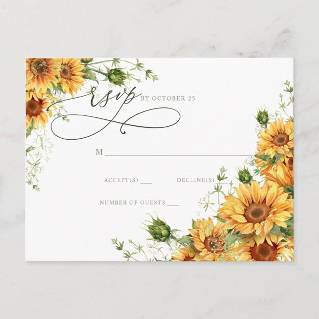 Cartão Postal Watercolor Sunflowers Country Garden Floral RSVP (Frente)