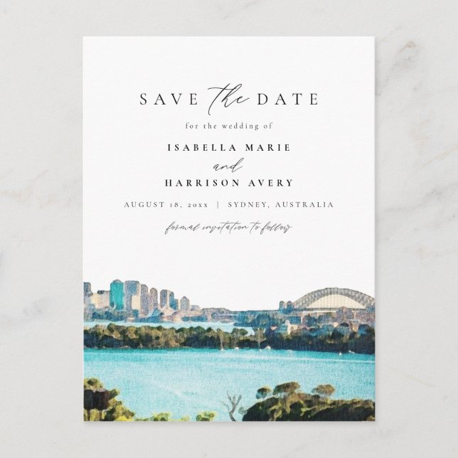 Cartão Postal Watercolor Sydney Austrália Skyline Destination (Frente)