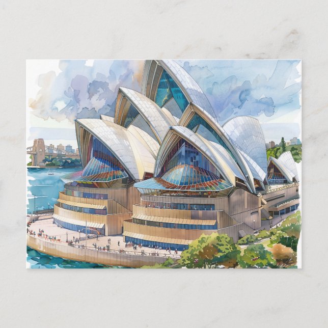 Cartão Postal Watercolor Sydney Opera House Aussie (Frente)