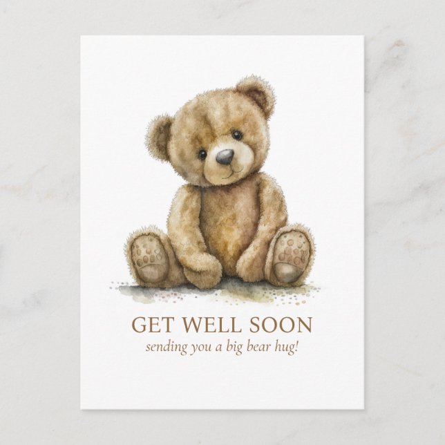 Cartão Postal Watercolor Teddy Bear Get Well (Frente)