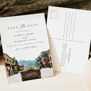 Cartão Postal Watercolor Telluride Colorado Ski Mountain Skyline