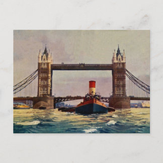 Cartão Postal Watercolor Tower Bridge, navio a vapor Londres
