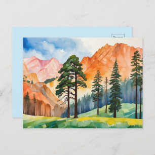 Cartão Postal Watercolor Tranquil Montanhas Springtime
