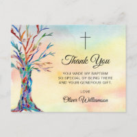 Watercolor Tree Baptism Christening Obrigado