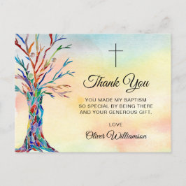 Cartão Postal Watercolor Tree Baptism Christening Obrigado