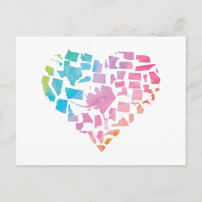 Cartão Postal Watercolor United States Heart (Frente)