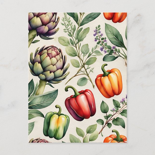 Cartão Postal Watercolor Vegetable Garden Pattern (Frente)
