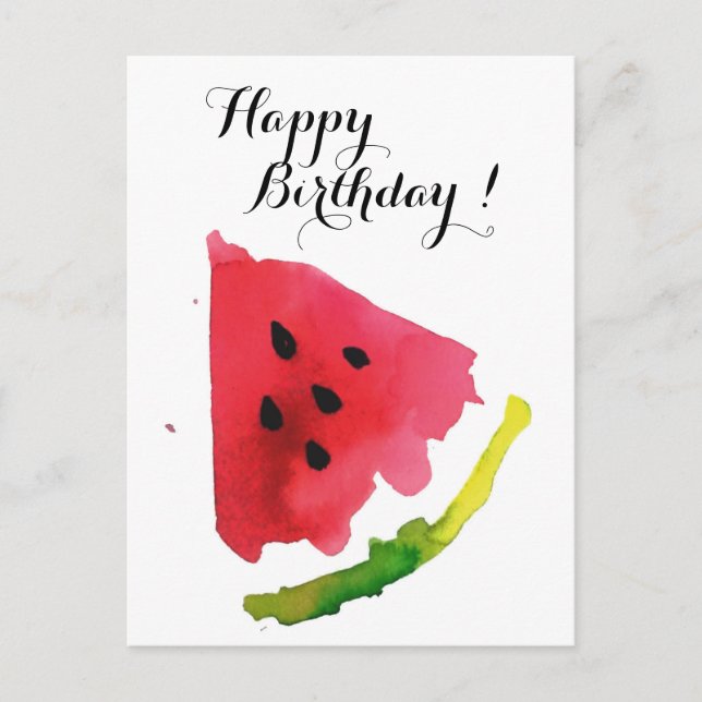 Cartão Postal Watercolor Watermelon Summer (Frente)