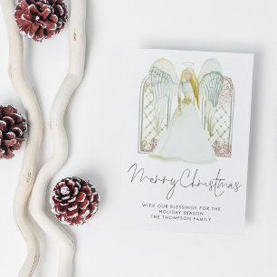 Cartão Postal Watercolor Whimsical Angel Felry Script de Natal