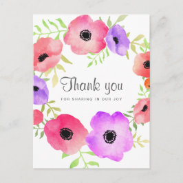 Cartão Postal Watercolor Whimsical Flowers Casamento Obrigado