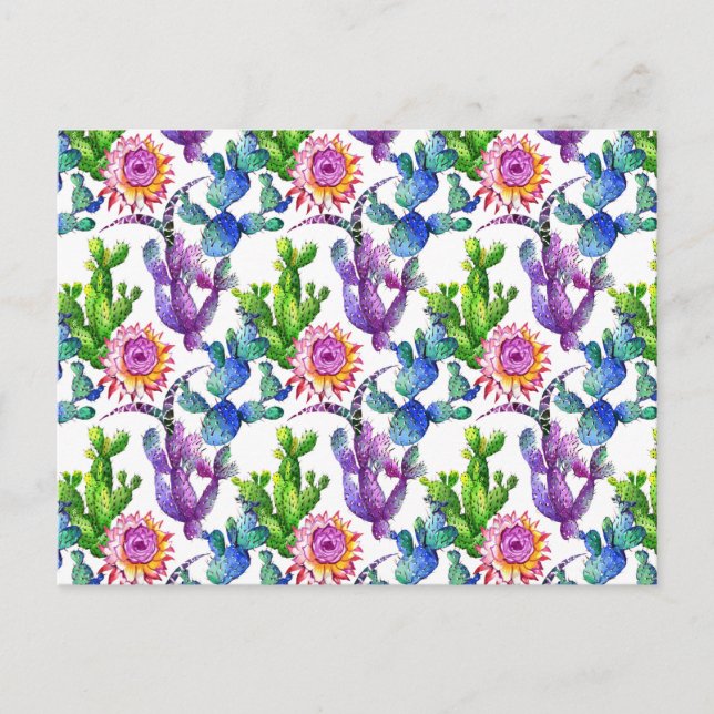 Cartão Postal Watercolor Wildflower Cactus Patterno (Frente)