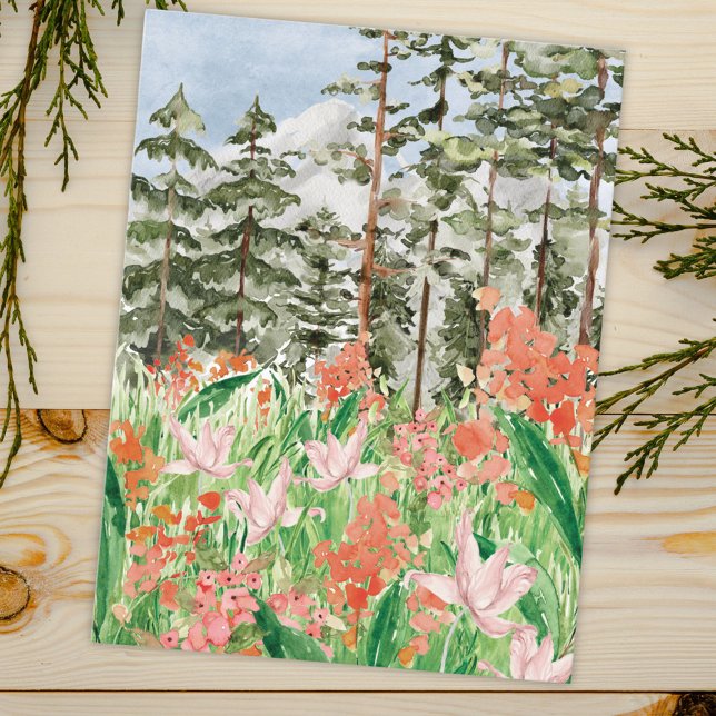 Cartão Postal Watercolor Wildflower Meadow Floral (Close up)