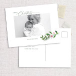 Cartão Postal Watercolor Winter Greenery Foto de Natal Moderno<br><div class="desc">Apresentando nossa requintada carta de festas de natal de inverno em Watercolor Greenery Modern no Natal: a maneira perfeita de espalhar calor e alegria nesta temporada de festas. Este cartão maravilhosamente trabalhado foi projetado para capturar a essência dos feriados e criar memórias duradouras para você e seus entes queridos. No...</div>